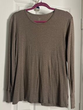 GAP Long Sleeve Crewneck Top in Taupe Brown